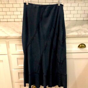 Vintage ZoZo Denim Skirt Womens 12 Midi A Line Flare Pieced Boho Retro 80s Jean